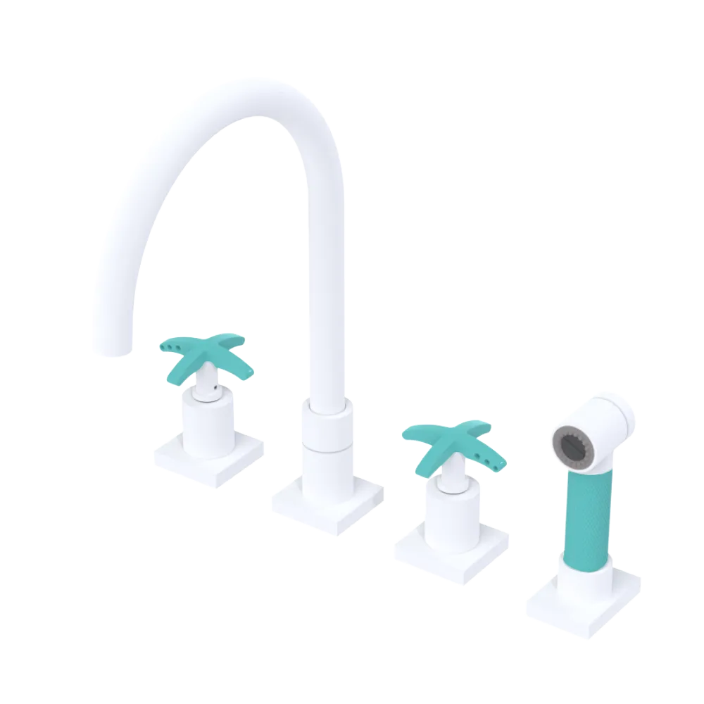 Rubinet Widespread Kitchen Set with Hand Spray Matt White