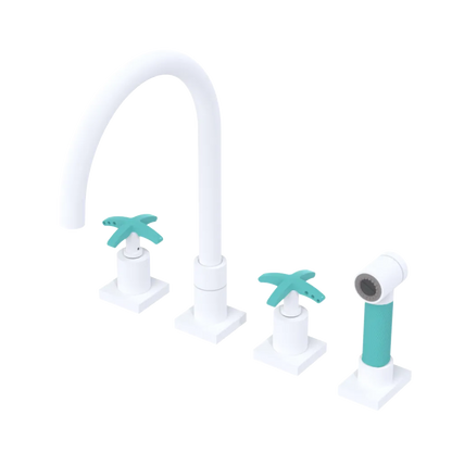 Rubinet Widespread Kitchen Set with Hand Spray Matt White