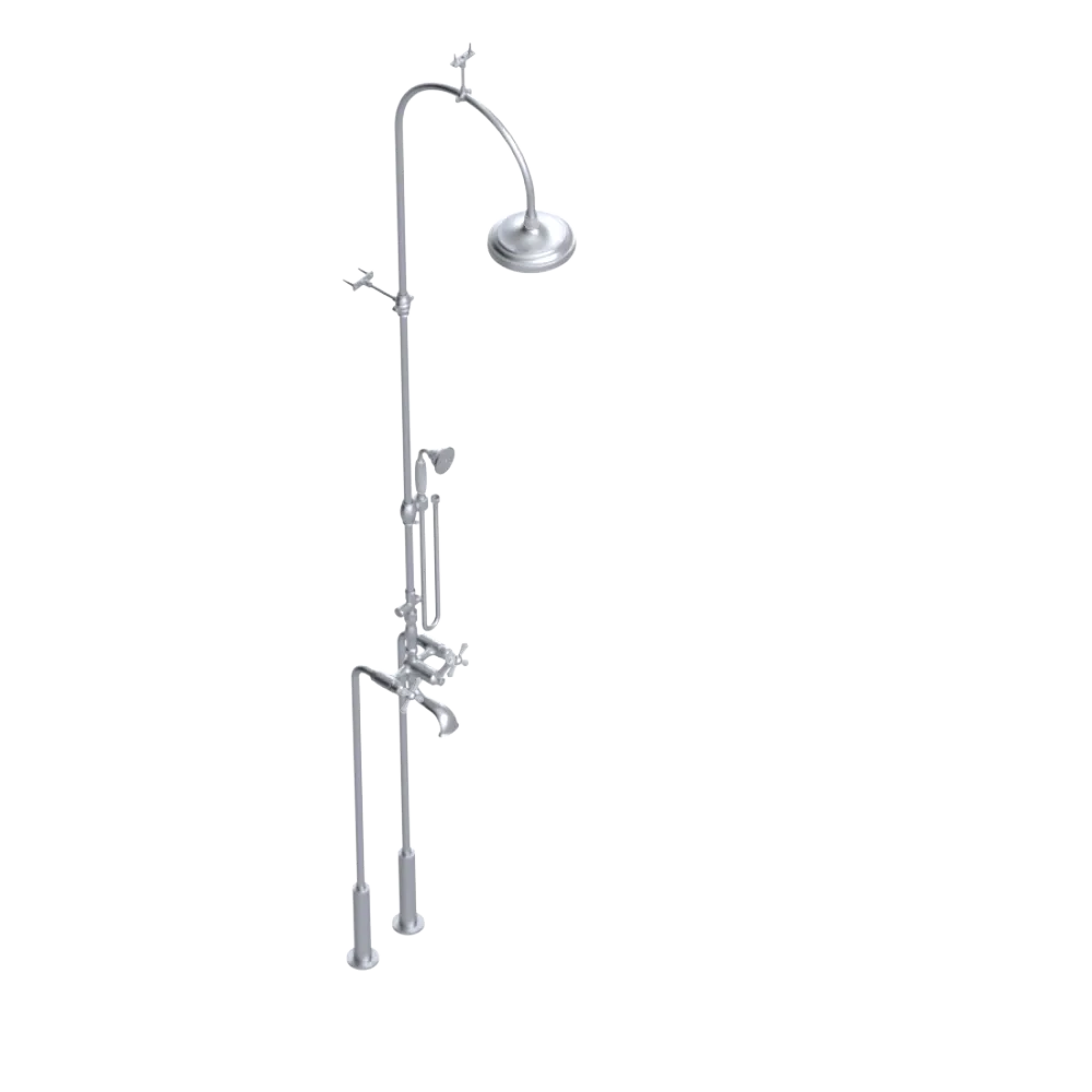 Rubinet Floor Mount Tub & Shower with hand held shower Satin Chrome