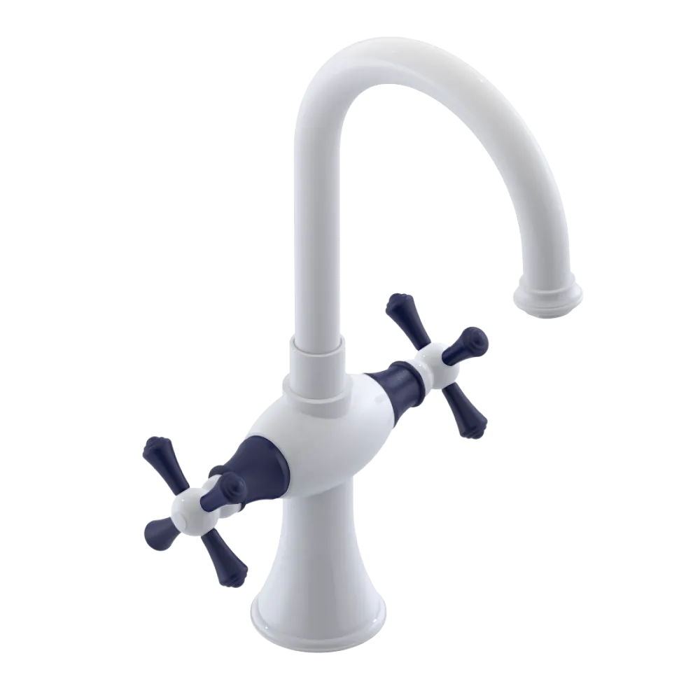 Rubinet Single Hole Dual Handle Lav. Set. (less drain) White