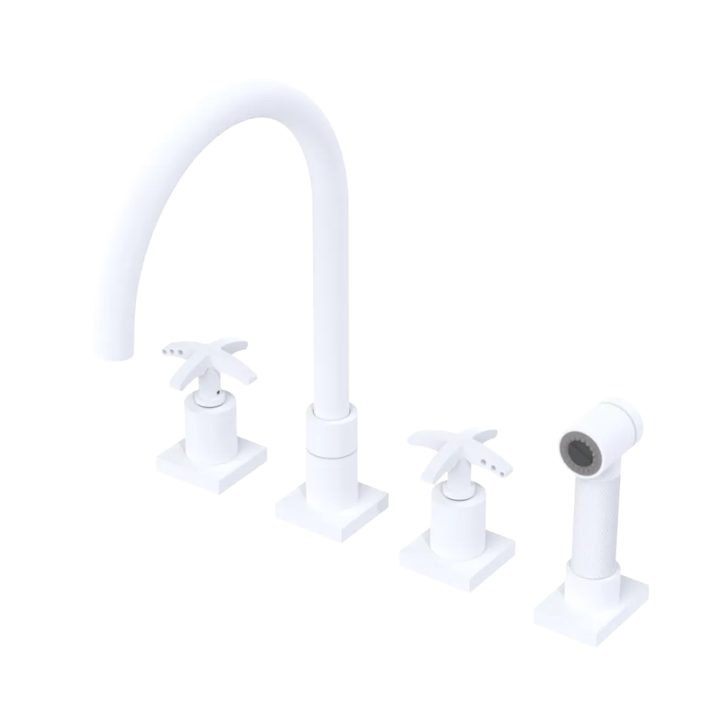 Rubinet Widespread Kitchen Set with Hand Spray Matt White