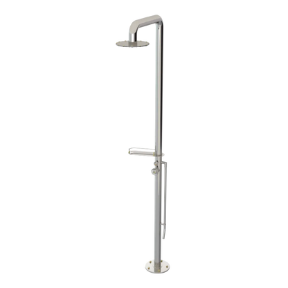 Rubinet Pressure Balance Outdoor Shower with Foot Rinse & 10" Shower Head (with shelf) - 304 Stainless Steel Polished Nickel