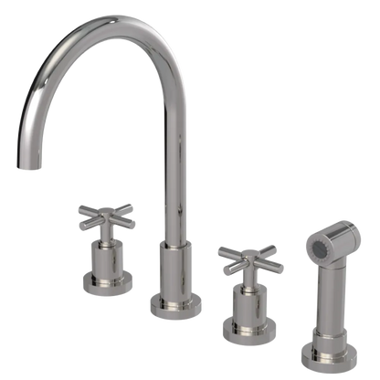 Rubinet Widespread Kitchen Set with LaSalle Spout with Hand Spray Polished Nickel