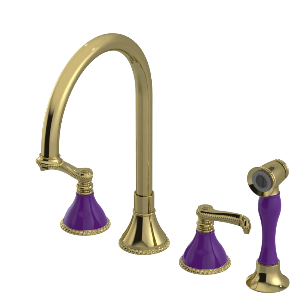 Rubinet Widespread Kitchen Set with Hand Spray Natural Brass