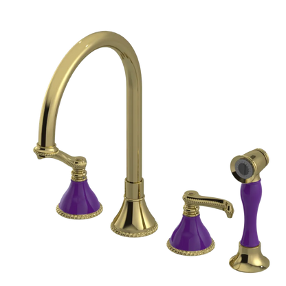 Rubinet Widespread Kitchen Set with Hand Spray Natural Brass