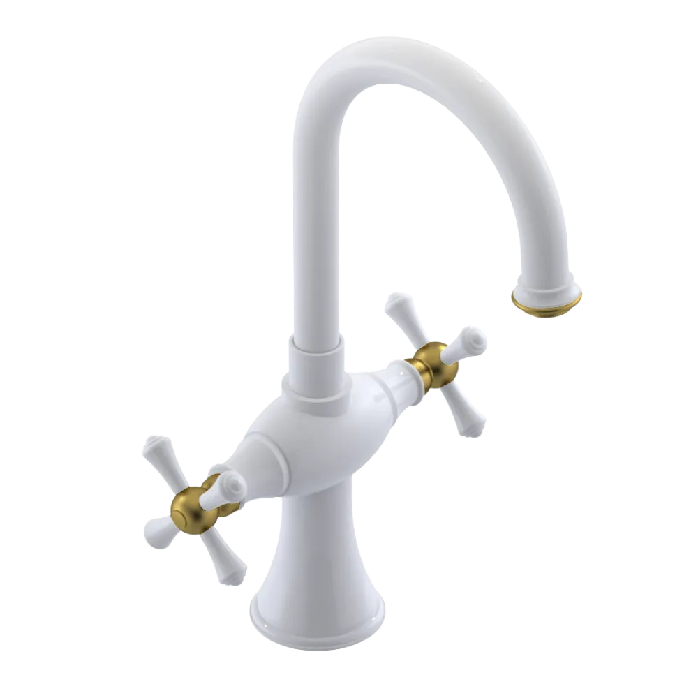 Rubinet Single Hole Dual Handle Lav. Set. (less drain) White