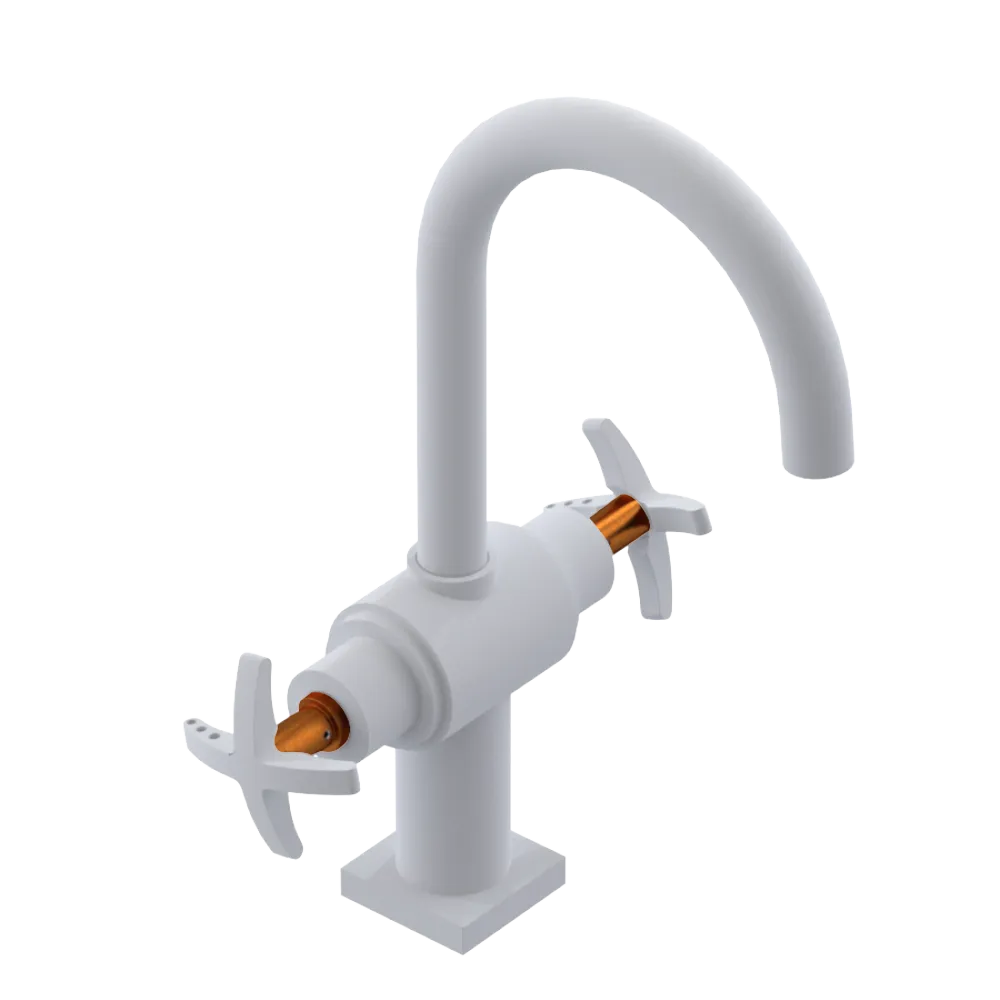 Rubinet Single Hole Dual Handle Lav. Set. (less drain) Matt White