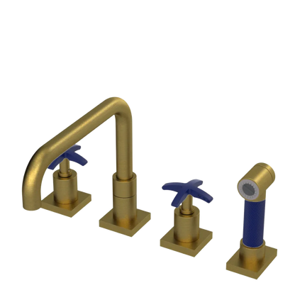 Rubinet Widespread Kitchen Set with Genesis Spout with Hand Spray Antique Brass Matt