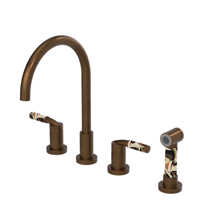Rubinet Widespread Kitchen Set with Hand Spray Tuscan Brass
