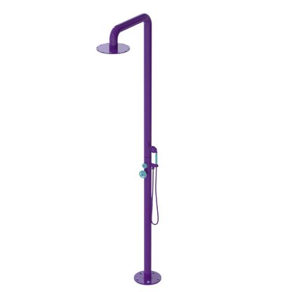 Rubinet Pressure Balance Outdoor Shower with Hand Held Shower & 10" Shower Head - 304 Stainless Steel Purple Haze