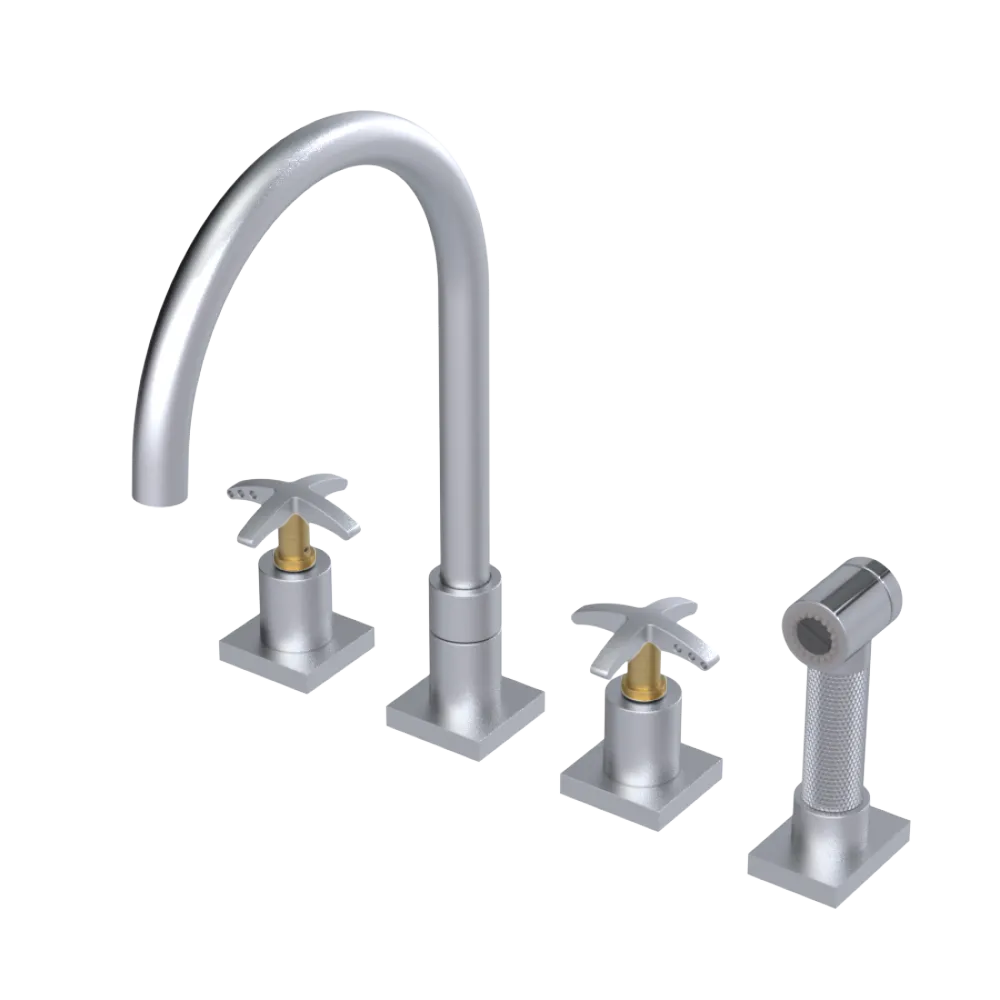 Rubinet Widespread Kitchen Set with Hand Spray Satin Chrome