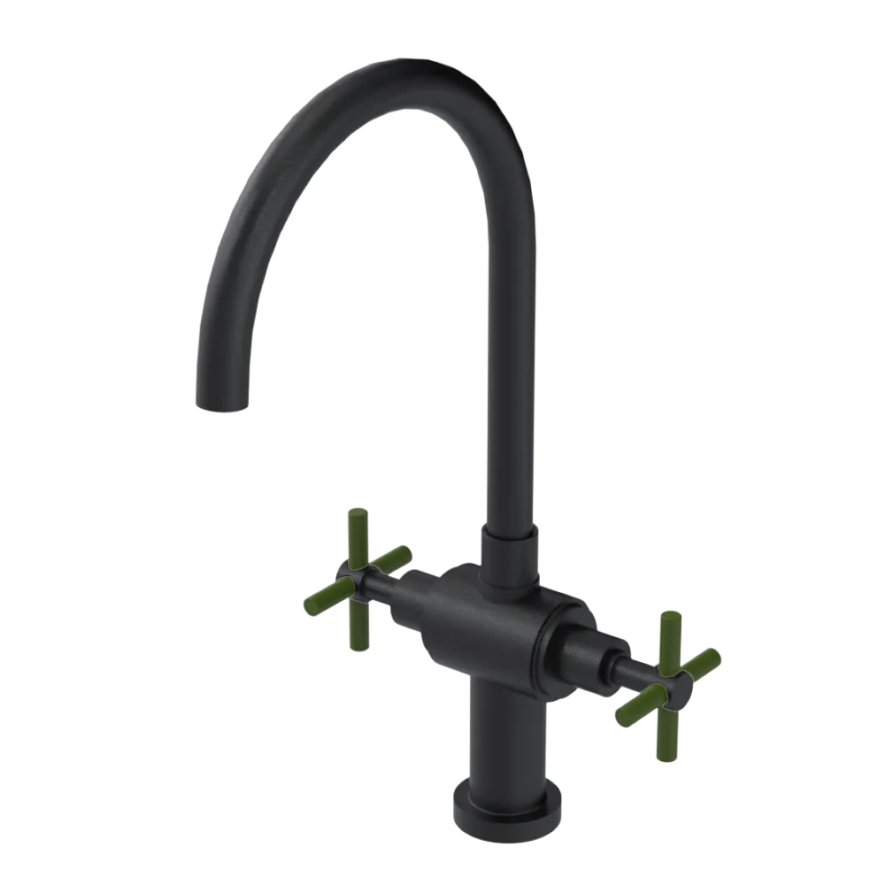 Rubinet Two Handle Single Hole Kitchen Set with LaSalle Spout Matt Black