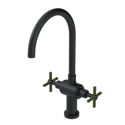 Rubinet Two Handle Single Hole Kitchen Set with LaSalle Spout Matt Black