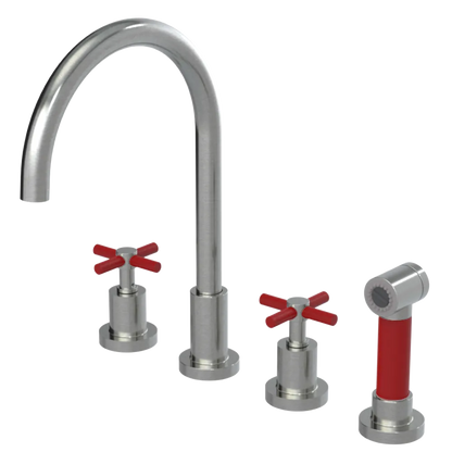 Rubinet Widespread Kitchen Set with LaSalle Spout with Hand Spray Satin Nickel