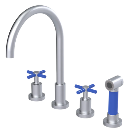 Rubinet Widespread Kitchen Set with LaSalle Spout with Hand Spray Satin Chrome