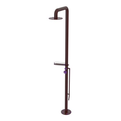 Rubinet Pressure Balance Outdoor Shower with Foot Rinse & 10" Shower Head (with shelf) - 304 Stainless Steel Bordeaux