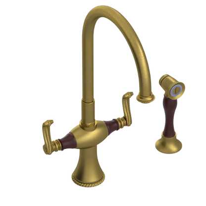 Rubinet Two Handle Single Hole Kitchen Set with Hand Spray Antique Brass Matt