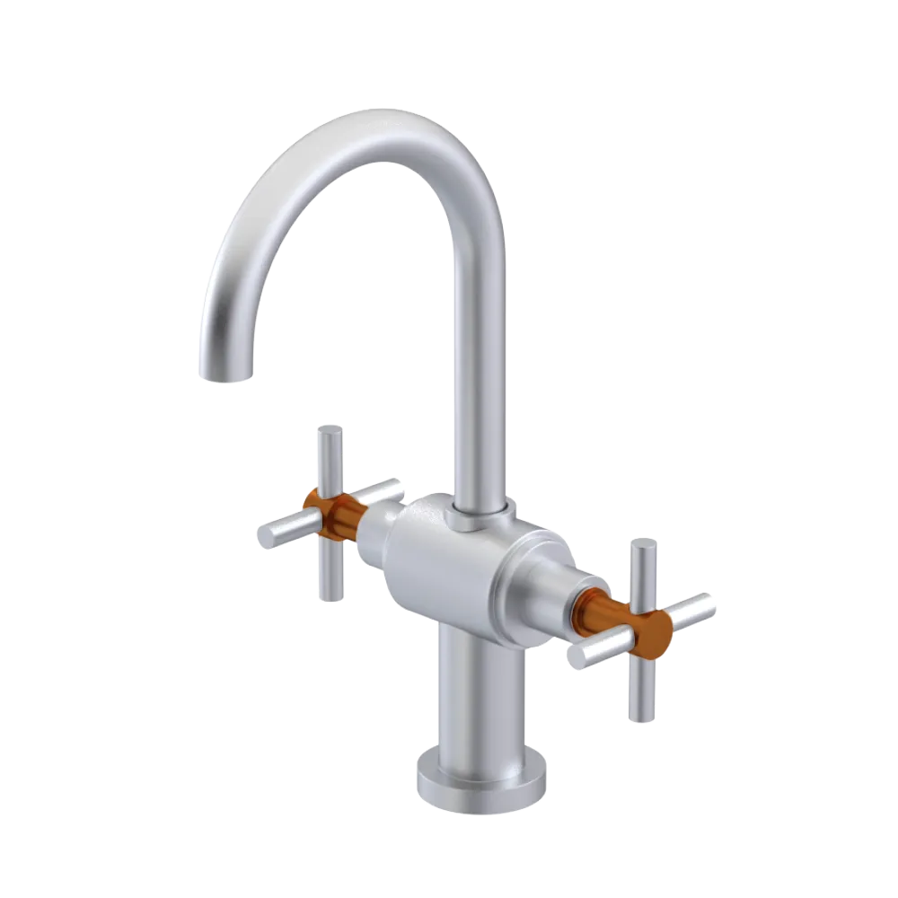Rubinet Single Hole Dual Handle Lav. Set with LaSalle Spout (less drain) Satin Chrome