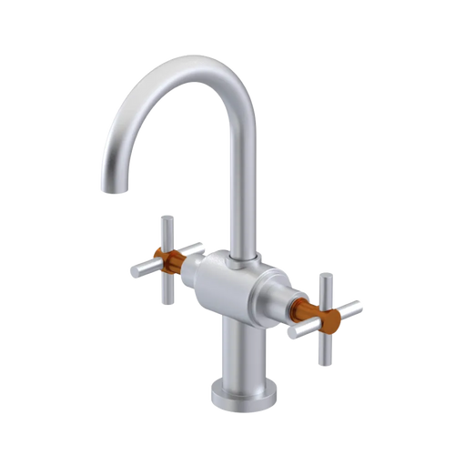 Rubinet Single Hole Dual Handle Lav. Set with LaSalle Spout (less drain) Satin Chrome