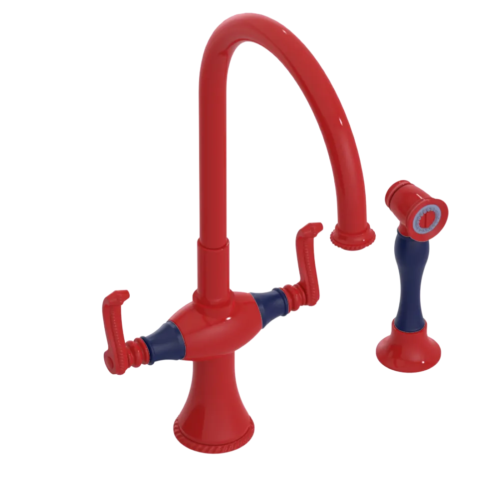 Rubinet Two Handle Single Hole Kitchen Set with Hand Spray Red