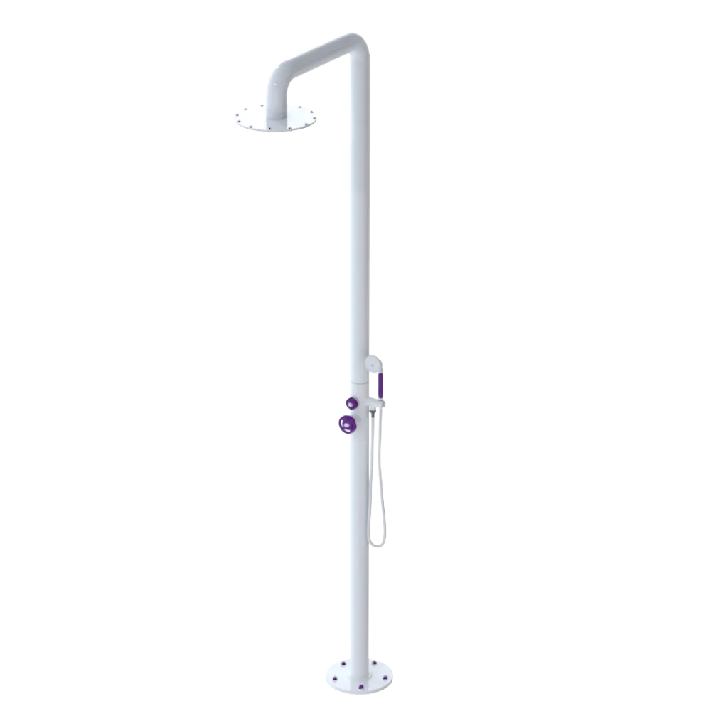 Rubinet Pressure Balance Outdoor Shower with Hand Held Shower & 10" Shower Head - 304 Stainless Steel White