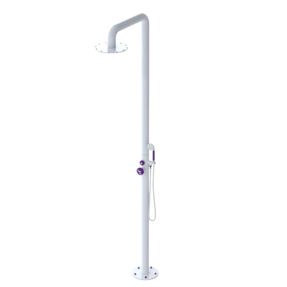 Rubinet Pressure Balance Outdoor Shower with Hand Held Shower & 10" Shower Head - 304 Stainless Steel White
