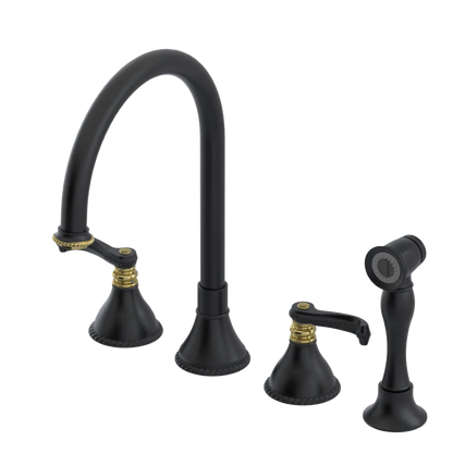 Rubinet Widespread Kitchen Set with Hand Spray Matt Black