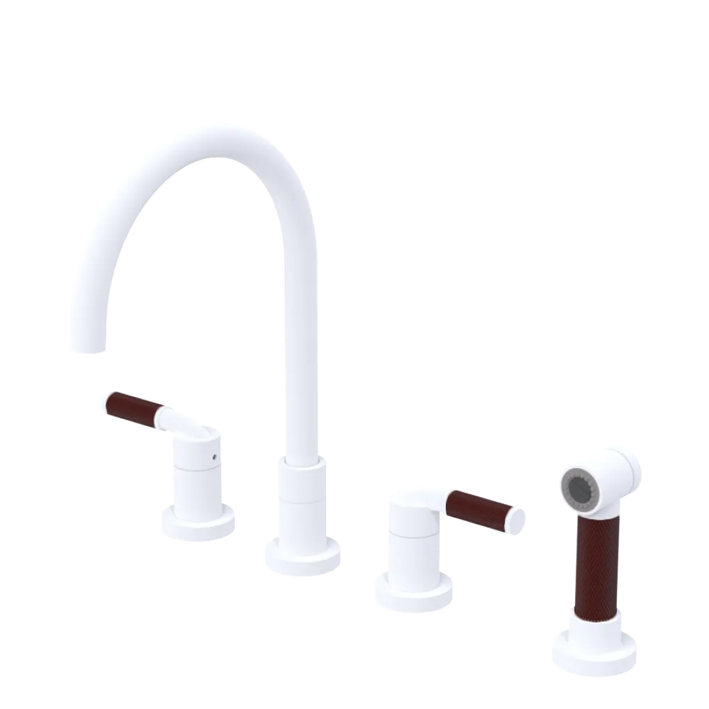 Rubinet Widespread Kitchen Set with Hand Spray Matt White