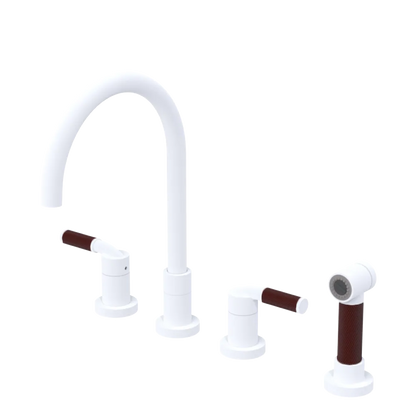 Rubinet Widespread Kitchen Set with Hand Spray Matt White