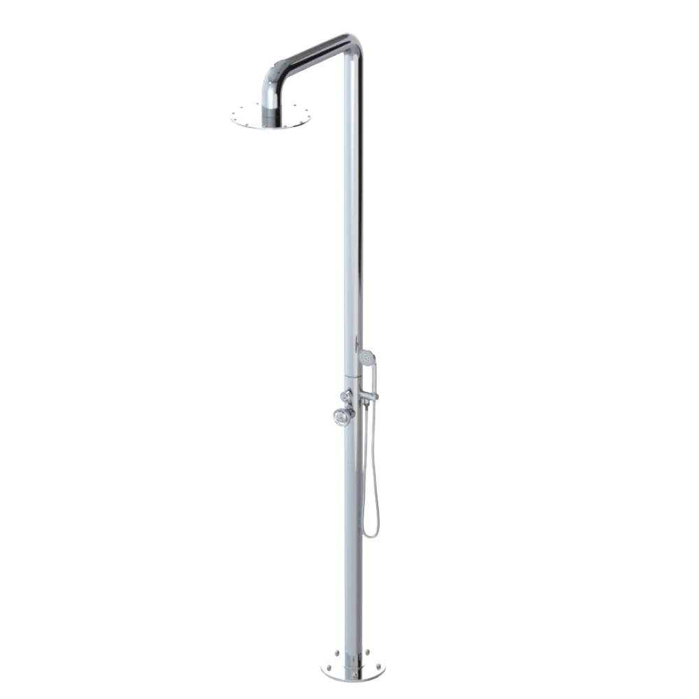 Rubinet Pressure Balance Outdoor Shower with Hand Held Shower & 10" Shower Head - 304 Stainless Steel Chrome