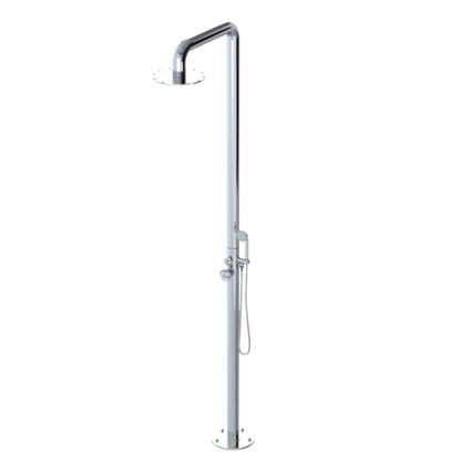 Rubinet Pressure Balance Outdoor Shower with Hand Held Shower & 10" Shower Head - 304 Stainless Steel Chrome