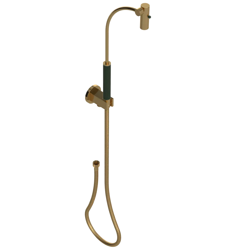 Rubinet Hand Held Shower Bidet with Extended Reach & Dual Function Spray Including Wall Bracket with Supply & Hose (Round) Gold