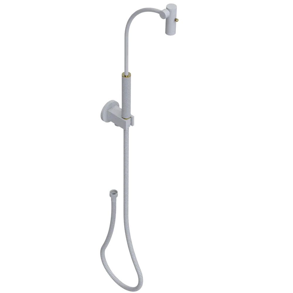 Rubinet Hand Held Shower Bidet with Extended Reach & Dual Function Spray Including Wall Bracket with Supply & Hose (Round) Matt White