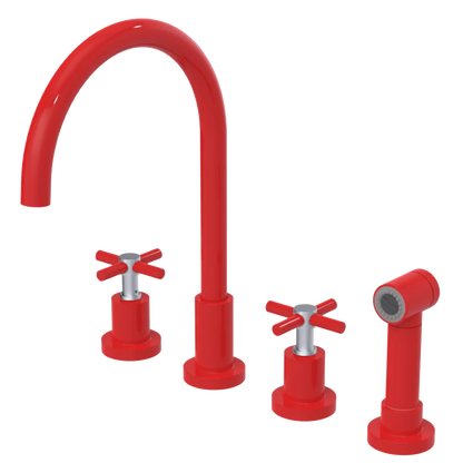 Rubinet Widespread Kitchen Set with LaSalle Spout with Hand Spray Red