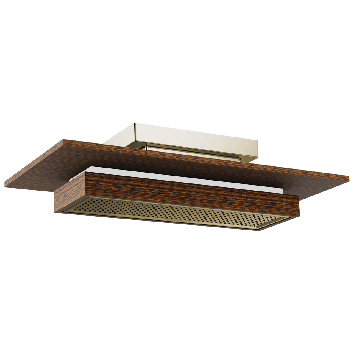 Frank Lloyd Wright Bath Collection by Brizo 21” Single-Function Raincan Shower Head with Integrated Lighting - 2.5 GPM - Brilliance® Polished Nickel / Wood