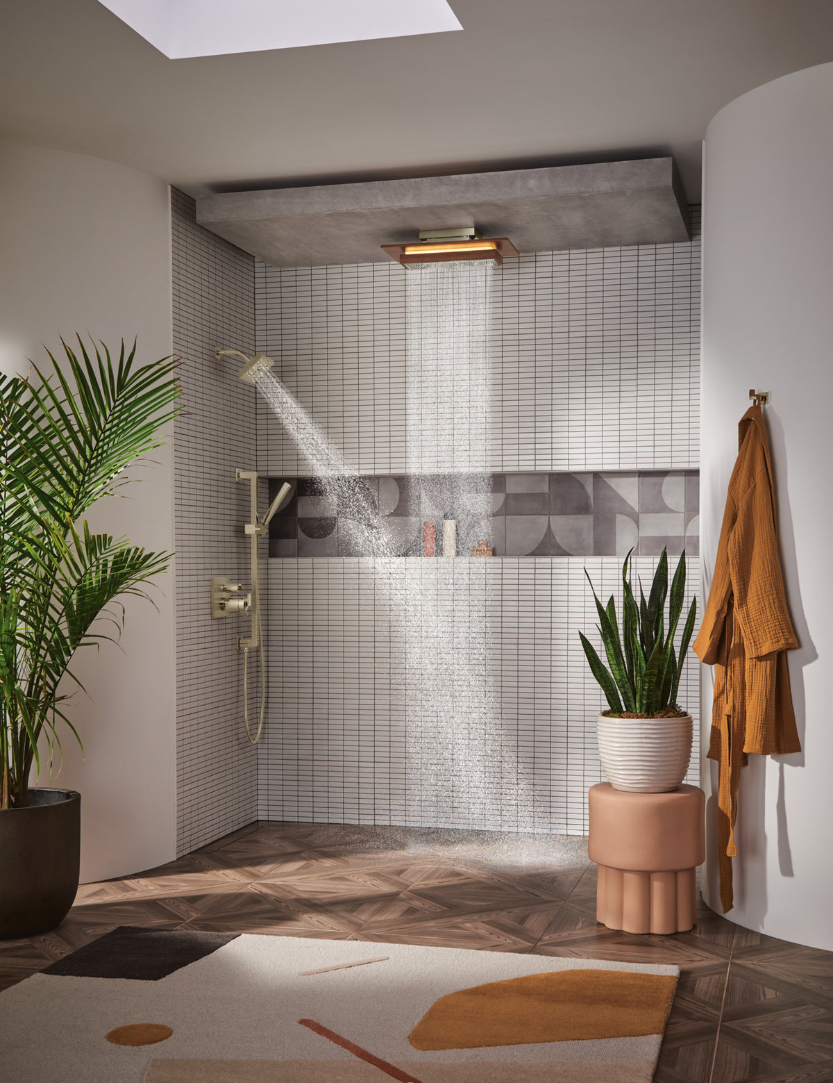 Essential Shower Series 5” Linear Square H2Okinetic Single Function Wall Mount Showerhead lifestyle