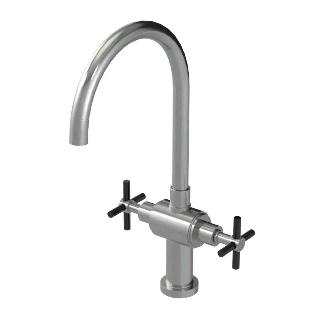 Rubinet Two Handle Single Hole Kitchen Set with LaSalle Spout Satin Nickel