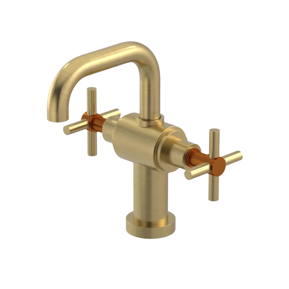 Rubinet Single Hole Dual Handle Lav. Set. (less drain) Satin Brass