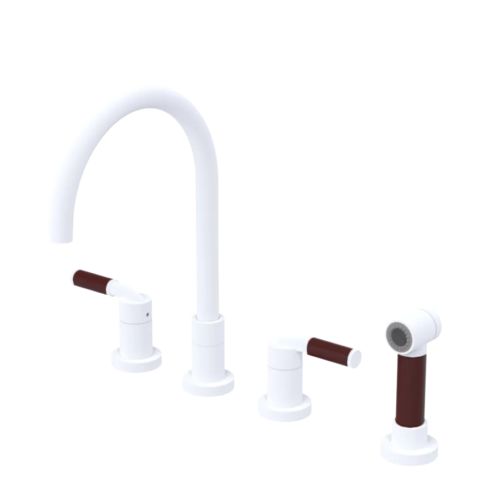 Rubinet Widespread Kitchen Set with Hand Spray Matt White