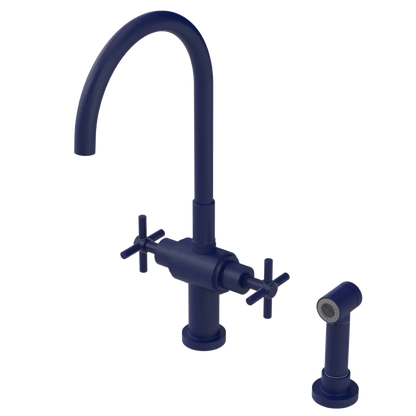 Rubinet Two Handle Single Hole Kitchen Set with LaSalle Spout with Hand Spray Midnight Blue