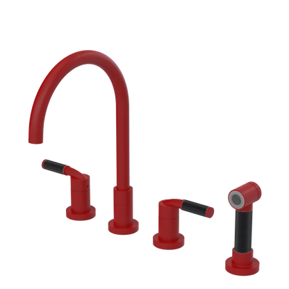 Rubinet Widespread Kitchen Set with Hand Spray Maroon