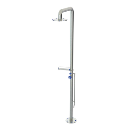Rubinet Pressure Balance Outdoor Shower with Foot Rinse & 10" Shower Head (with shelf) - 304 Stainless Steel Satin Nickel