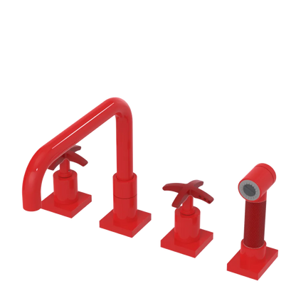 Rubinet Widespread Kitchen Set with Genesis Spout with Hand Spray Red