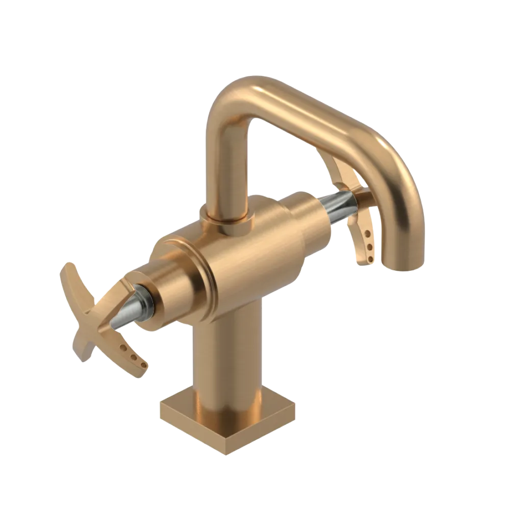 Rubinet Single Hole Dual Handle Lav. Set. with Genesis spout (less drain) Satin Gold