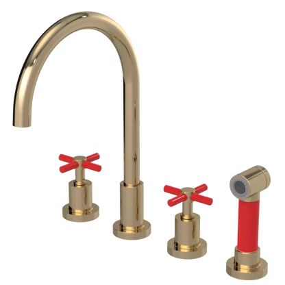 Rubinet Widespread Kitchen Set with LaSalle Spout with Hand Spray Gold