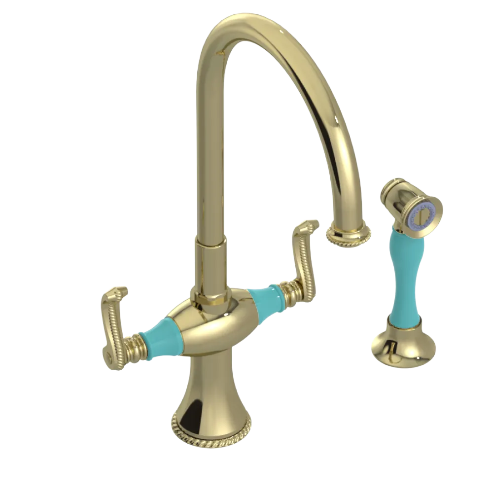 Rubinet Two Handle Single Hole Kitchen Set with Hand Spray Gold