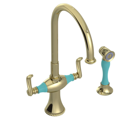 Rubinet Two Handle Single Hole Kitchen Set with Hand Spray Gold