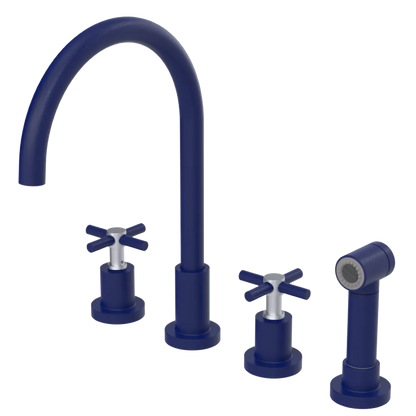 Rubinet Widespread Kitchen Set with LaSalle Spout with Hand Spray Midnight Blue