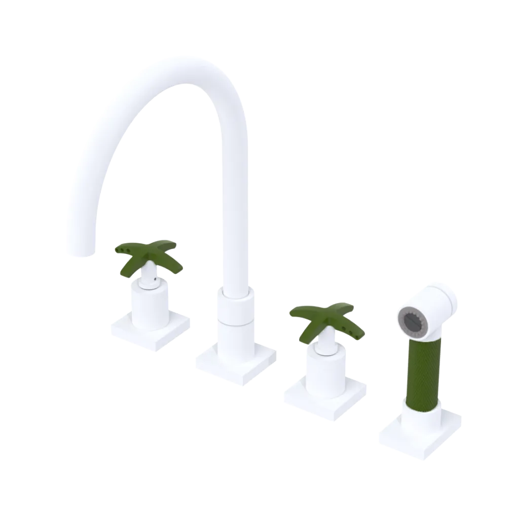 Rubinet Widespread Kitchen Set with Hand Spray Matt White