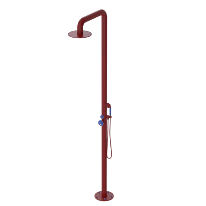 Rubinet Pressure Balance Outdoor Shower with Hand Held Shower & 10" Shower Head - 304 Stainless Steel Maroon